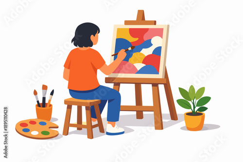 Artist painting abstract artwork on canvas, expressing creativity and imagination