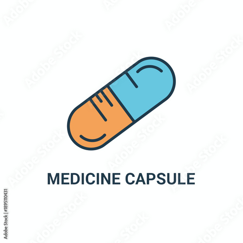 Stylized twotoned medicine capsule icon with text below