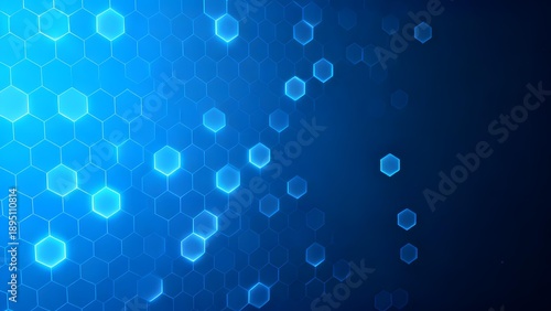 Abstract blue hexagonal pattern with glowing elements on a gradient background