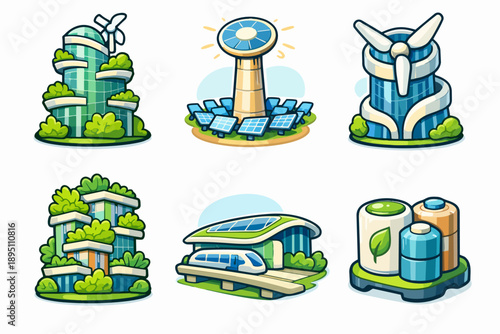 Sustainable clean energy concepts featuring eco friendly buildings and green technology