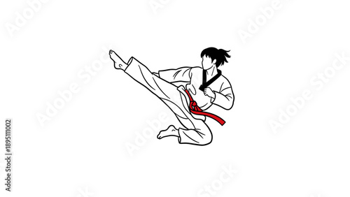 Martial artist performing high kick in minimalist style design