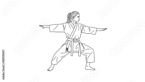 Martial arts female practitioner in karate gear performing pose