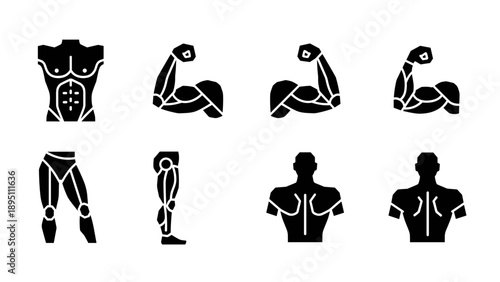 Silhouette icons of human body parts in simple geometric style