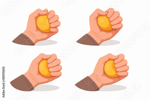 Hand squeezing yellow stress ball for anxiety relief and muscle strengthening