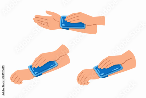 Applying cold compress to wrist and arm for pain relief and injury recovery