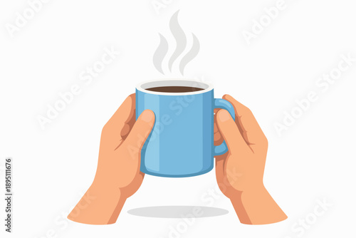 Hands holding steaming hot beverage mug for morning comfort and warm drink