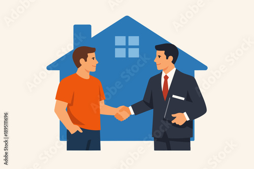 Real estate agent and client shaking hands, finalizing property deal agreement
