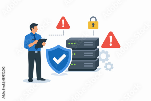 It manager performing server audit, ensuring data security and cybersecurity protocols