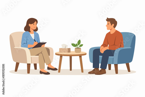 Psychologist counseling patient during therapy session addressing mental health