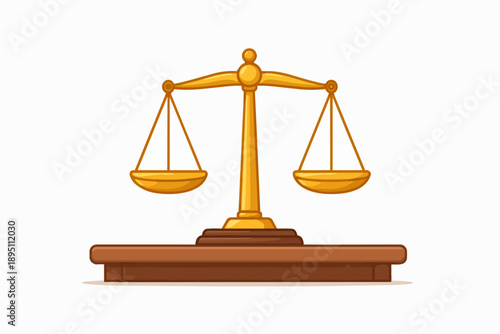 Justice scales balancing fairness, law, and equality on a wooden base