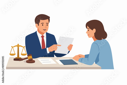 Lawyer providing legal advice to client during consultation at office