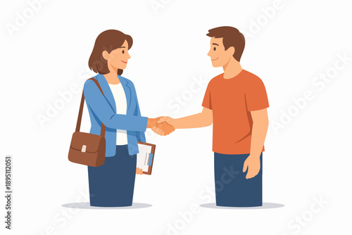 Businesswoman and man shaking hands, making cooperation deal, sealing partnership agreement