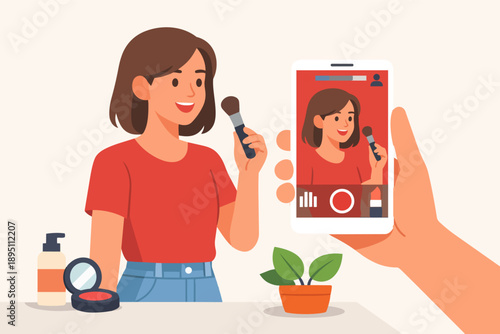 Beauty blogger livestreaming makeup tutorial for social media followers