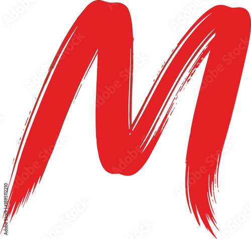 Stylized red brushstroke letter M with dynamic pointed ends and artistic motion effect on white background