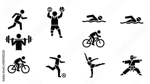 Dynamic silhouettes of sports activities: running, swimming, cycling, and more