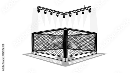 Monochrome cage arena with lights and shadows for sports design themes