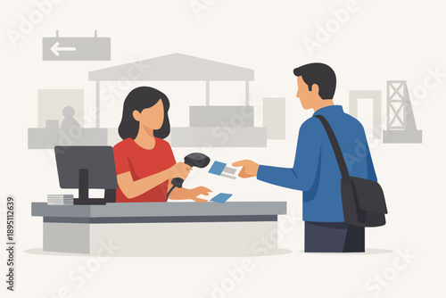 Airport check-in process illustrating travel departure and customer service