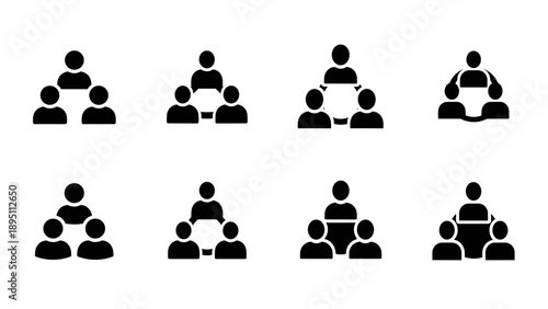 Teamwork icons set in minimalist style for collaboration and meetings