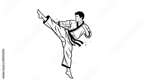 Dynamic martial arts kick in monochrome style highlighting precision and power