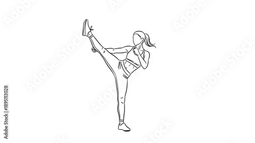 Dynamic outline of woman executing high kick in activewear