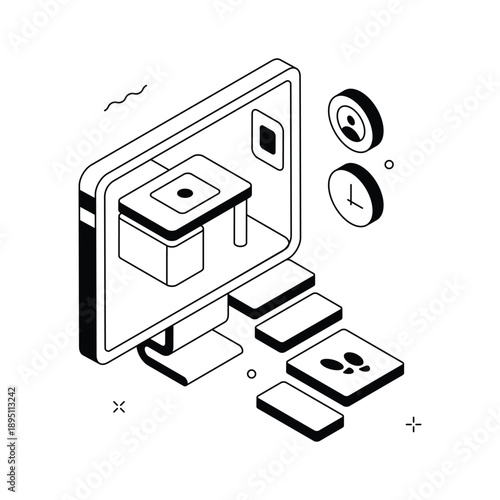 A trendy isometric illustration showcasing remote work culture
