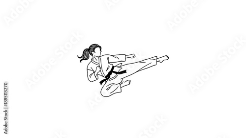 Dynamic martial artist kick in linear outline design