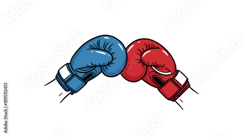 Red and blue boxing gloves facing off in dynamic cartoon style