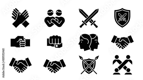 Bold icons of unity and conflict: contrasting symbols of peace and battle