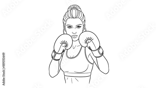 Female boxer in ready stance line art