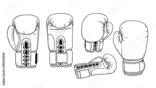 Detailed sketch of classic boxing gloves from various angles