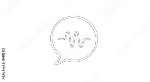 Minimalist black outline icon depicting a speech bubble containing a clear, stylized audio waveform illustrating voice message or sound recording technology, perfect for digital interfaces.