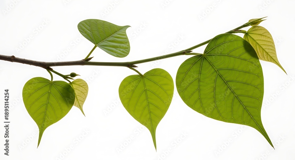 Naklejka premium Green leaves on a branch isolated on white background with natural beauty