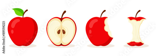 Εκτύπωση καμβά Red apples set with ripe whole, half, and bitten apple