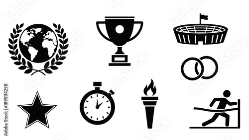Silhouette sports icons: trophies, awards, and athletic symbols collection