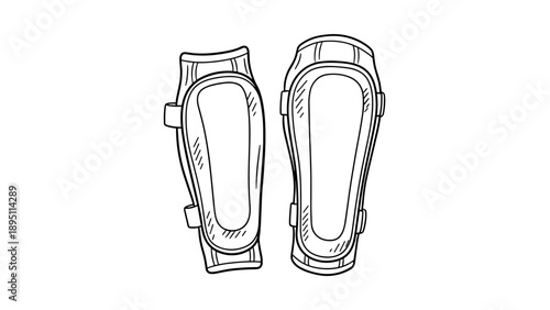 Detailed sketch of protective shin guards for sports equipment design