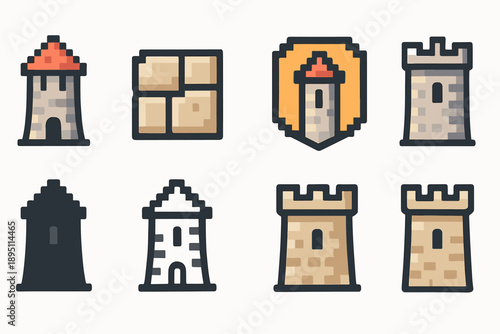 Castle, fortress filled icon set. Medieval, security, defense icons collection