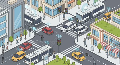 Smart City Intersection: Autonomous Cars, Connected Traffic Lights, and Public Transport