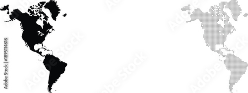 Black silhouette map of Americas and dotted map of Americas