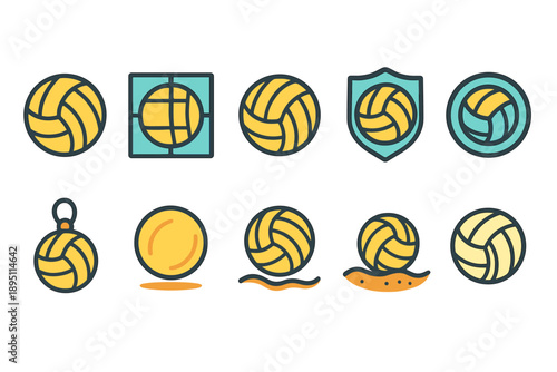 Volleyball flat icon set. Sport, team, athletic icons for fitness and training