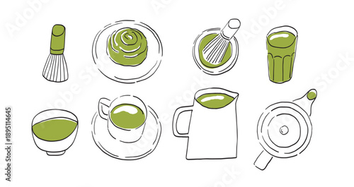 Organic natural matcha. Vegan healthy superfood. Hand drawn vector illustration of Asian product isolated on white background