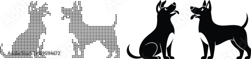 Four black dog silhouettes in different styles white