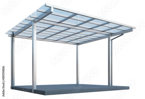 Modern pergola with glass roof panels metal pergola isolated on a transparent background