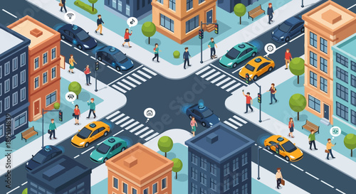 Smart City Intersection with Autonomous Cars, Pedestrians, and Wi-Fi Signals