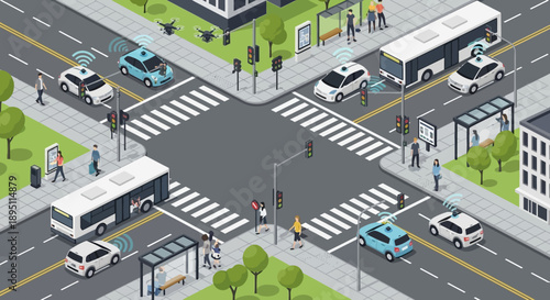 Smart City Intersection: Autonomous Cars, Drones, and Public Transport with Pedestrians