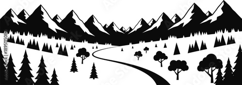 Serene mountain landscape with winding road and trees