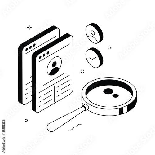 A customizable isometric illustration of talent scouting process
