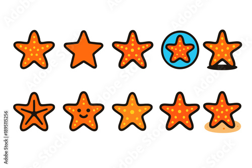 Starfish flat icon set. Marine, ocean life flat icons for beach themes