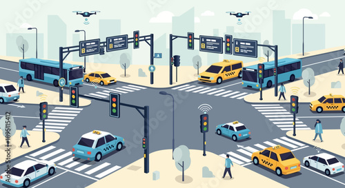 Smart City Intersection with Autonomous Vehicles, Drones, and Traffic Management