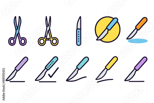 Medical instruments icon set. Surgery, scalpel, scissors, line style health icons