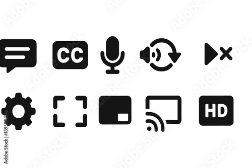 Multimedia controls silhouette icon set. Play, pause, volume, collection